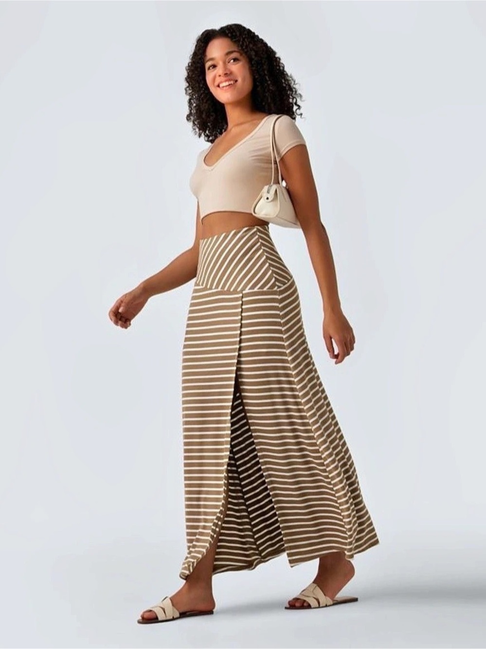 Halara Ribbed Knit High Waisted Tummy Control Stripe Maxi Casual Skirt M